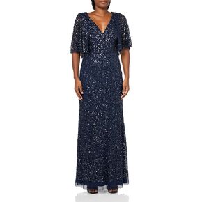 Adrianna Papell Women's Bead Mesh Cape Long Dress