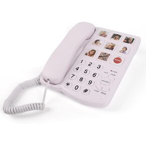 هاتف بأزرار كبيرة لكبار السن، هواتف أرضية مع زر صورة الذاكرة، هواتف أرضية للمنزل مع حجم قابل للتعديل، متصل وامض، مناسب لكبار السن، أبيض in Kuwait