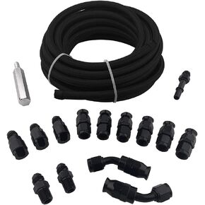 SPELAB CPE 25FT 6AN Fuel Line Kit, Nylon Braided Fuel Line Hose Fitting Kit Black