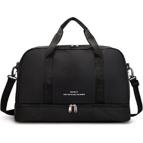 Light Gym Bag for Women, Large Capacity Sports Travel Duffle Bag with with Shoe Compartment & Wet Pocket,Lady Weekender Overnight Aircraft Bag （Black）