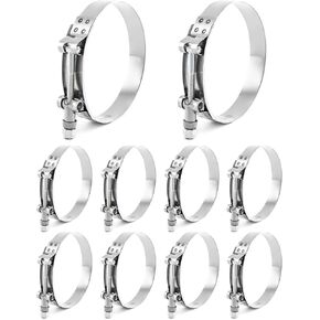 QWORK 3.5" T-Bolt Hose Clamp Stainless Steel, 10 Pack Working Range 95mm - 103mm for 3.5" Hose ID, Turbo Intake Intercooler Clamp
