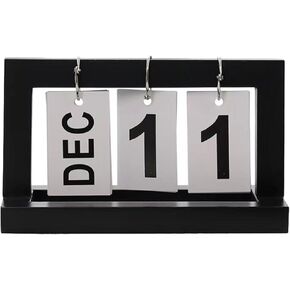 Wooden Perpetual Calendar,Reusable Desktop Flip Calendar,Retro Decorated Office Desk Calendar,Suitable for Home Offices Desktop Accessories (black)