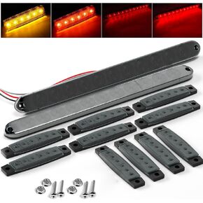 BJZ 2Pcs 16'' Red 11LED Trailer Tail Lights Bar Brake Stop Turn Smoked Light Strip w/ 3.8'' 5 Amber 5 Red Side Clearance Marker Indicator Smoked Lights Waterproof for Trailer Truck Bus ATV UTV Van