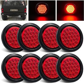 8Pcs 4 Inch Red LED Trailer Tail Lights 24 LED 4" Round LED Stop Turn Tail Lights Brake Trailer Lights IP67 Waterproof Flush Mount w/Grommets 3-Prong Wire Pigtails for Trucks RV UTE UTV 12V