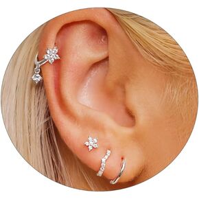 Gold Earrings Set for Women, Dainty 14k Gold/Silver Plated Huggie Hoop Earrings Lightweight Gold Cubic Zirconia Stud Earrings Trendy Hypoallergenic Small Hoop Earrings Set Gold Jewelry Gifts