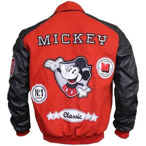 Mickey-Mouse Jacket - Wool And Faux/Synthertic Leather Red And Black Varsity Jacket For Men