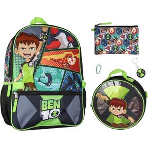 Ben 10 Omnitrix Aliens 5pc School Travel 16" Backpack Set Lunch Box Pencil Bag Keychain Carabiner