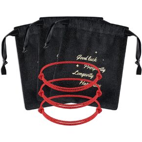 3 Pcs Kabbalah Red String Bracelet Handmade Red Cord Bracelet Adjustable Red String Bracelet Amulet with 3 Pcs Velvet Jewelry Bags for Women Men for Protection, Evil Eye and Good Luck