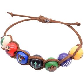 Percy Jackson Annabeth Chase Brown Faux Leather Cord Colorful Painted Wooden Bead Demigod Olympian Drawstring Bracelet