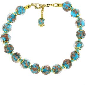 Glass Of Venice Murano Glass Bracelet Aqua Blue Teal Handmade with Italian Sparkling Sommerso Beads. Made in Venice, Italy. Blown Glass - Murano Glass Bracelets for Women.
