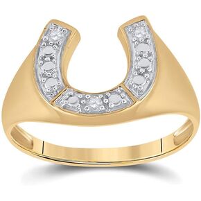 Jewels By Lux Solid 10k Yellow Gold Mens Round Diamond Lucky Horseshoe Ring 1/20 Cttw