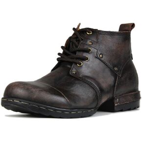 حذاء رجالي Grippy أسود من الحديد بتصميم مقدمة القدم بتصميم Chukka برباط علوي للدراجة النارية فستان جلدي كاجوال بطول الكاحل للرجال موضة 6015-3-A-R