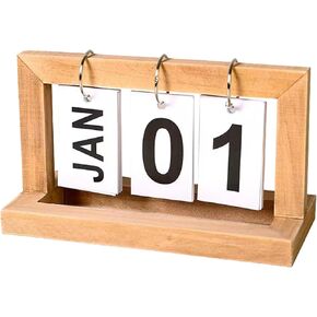 Wooden Perpetual Calendar,Reusable Desktop Flip Calendar,Retro Decorated Office Desk Calendar,Suitable for Home Offices Desktop Accessories (black)