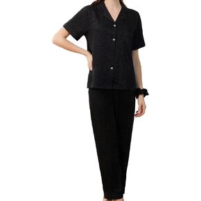 Satin Pajamas for Women, Soft Silky Sleepwear Loungewear, Button Down Two-piece Sleepwear Set