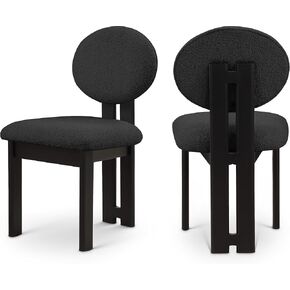 Meridian Furniture Napa Collection Mid-Century Modern Upholstered Dining Chair with Rich Boucle Fabric, Finish Solid Wood Frame, Contemporary Design, Set of 2, 17.5" W x 20.75" D x 35.75" H, Black