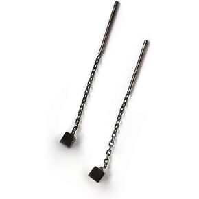 Tiny Cube Square Threader Tassel Earrings Drop Long Chain Earrings for Women-Cube Black