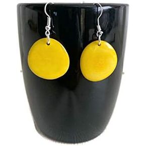 Tagua Earrings in Yellow, Vegetable Ivory Dangle Earrings TAG272, Organic Earrings, Tagua Earrings in Yellow