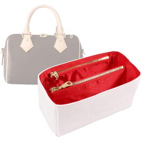 Purse Organizer Insert for handbag，Dupont paper Ultra-Light weight Bag Organizer Insert for LV Speedy 30 Waterproof (Large-white brown)
