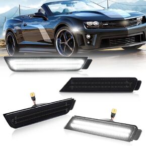 4 Pack Front Rear Fender LED Side Marker Lights Compatible With Chevy Camaro 2010 2011 2012 2013 2014 2015 LED Bumper Side Marker Lamps Smoked Lens Ice Blue LED