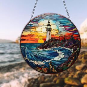 Colourful Acrylic Lighthouse Window Hanging Ocean Wall Decoration for Kitchen Living Room Bedroom Gifts for Women Mom Grandma Teacher