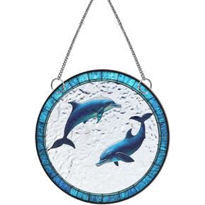 Cute Dolphins Acrylic Window Hangings Suncatcher Stained Glass Panels Window & Wall Decor, Housewarming Home Decor for Grandma Wife Teacher Sea Animal Lover