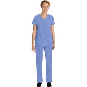 Healing Hands Scrub Set For Women with 7 Pockets, V-Neck Scrub Top 2245 and Knit Waistband Scrub Pant 9133, Ceil- L Top/L Pant