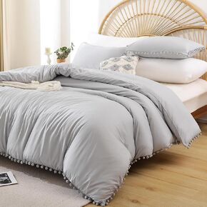 YIRDDEO Twin Comforter Set - Comforter Twin Size Bed with Ball Pom Fringe, Soft Bedding Set for All Seasons - 2 Pieces, 1 Comforter (66"x90") & 1 Pillow Sham(20"x26"), Beige
