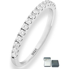 0.4 ct D Color VVS1 Half Moissanite Wedding Band, Lab Created Diamond 925 Sterling Silver Half Eternity Engagement Anniversary Band Gift for Women (with Gift Box)