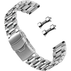Solid 316L Metal Watch Band for Men Women Compatible with Samsung Galaxy Watch 6 5 40mm 44mm/Galaxy Watch 46mm, 20mm 22mm Quick Release Curved End Stainless Steel Watch Band Replacement Straps