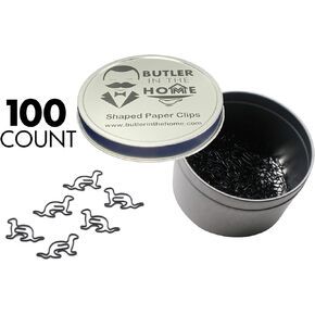 100 Count Ferret Shaped Paper Clips Great for Paper Clip Collectors or Office Gift - Comes in Round Tin with Lid and Gift Box (Black)