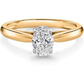 Gem Stone King 10K Yellow Gold IGI Certified Lab Grown Diamond Solitaire Engagement Ring For Women | 1 Ct Oval | F-G Color | VS1 Clarity | Available In Size 5 to 9