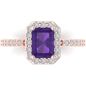 Clara Pucci 2.07ct Emerald Cut Solitaire accent Halo Natural Amethyst gemstone Designer Anniversary Bridal Engagement Ring 14k Rose Gold