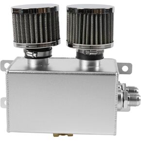 Universal Aluminum AN8 1.2L Twin Baffle Dual Filter Engine Oil Catch Can Tank With 2 Air Filters Oil Catch Reservoir Tank Can Breather Kit Silver