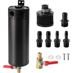 Universal Oil Catch Can with Breather Filter and Drain Valve 2 Ports Billet Aluminum Oil Separator Baffled Oil Reservoir Tank 750ml