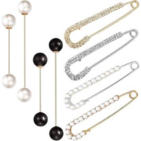 8 Pieces Retro Sweater Shawl Clips Faux Crystal Pearl Brooch Pins for Women Girls Costume Accessory, Waist Back Cincher for Cardigan Collar Dress Shirt Jeans