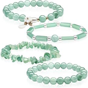 4 Pcs Jade Bracelet for Women Good Luck Wealth Green Aventurine Bracelet 8 mm Stretch Dongling Jade Beaded Bracelets Set Spiritual Bracelet Gift