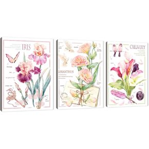 Floral Wall Art Prints Wildflower Wall Art Wall Paintings Pictures for Bedroom Flower Canvas Art Wall Decor for Living Room Colorful Birds Wall Decor Art Posters Prints(36"Wx16"H)