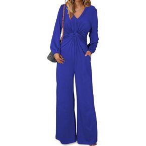 Happy Sailed Jumpsuits for Women Dressy Formal V Neck Twist Front Wedding Guest Jumpsuit Outfits with Pockets