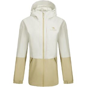 CAMEL Women's Waterproof Rain Jacket Lightweight Raincoat Hooded Softshell Windbreaker for Hiking Travel Outdoor