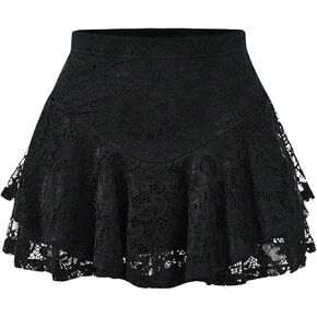 Milumia Women Y2k Lace Ruffle Mini Skirt Trendy Mid Waist Flared A Line Short Skirts