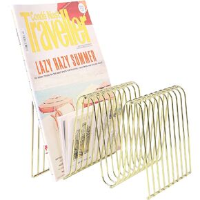 MyGift Modern Brass Metal Wire Desktop Mail Sorter with Curve Design, Magazine Holder, Document File Folder Storage Organizer Rack