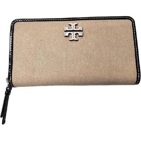 Tory Burch 160772 Thea Canvas كاكي/أسود مع أجزاء فضية محفظة نسائية بسحاب كونتيننتال مع حافظة بطاقات مرفقة in Kuwait