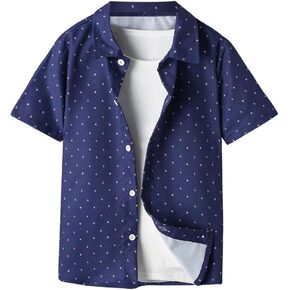 SweatyRocks Boy's Shirts Printed Button Down Collared Short Sleeve Casual Summer Tops