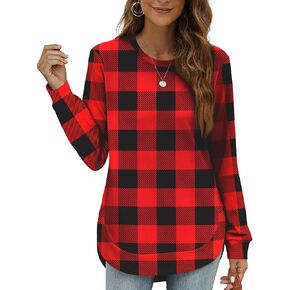 OFEEFAN Crew Neck Sweatshirts Women Tunic Tops For Women Loose Fit Curved Hem