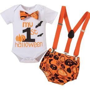 AGQT Baby Boys Halloween Christmas Outfit Set Pumpkin Short Sleeve Short Set Size 9-18 Months