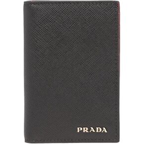 Prada Unisex Black Saffiano Leather Vertical Logo Card Holder, Small, Nero, 2MC101