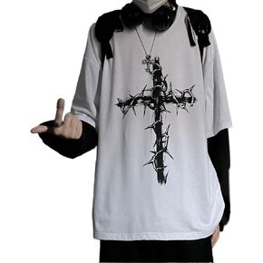 Aobiono Men Women Gothic Shirt Y2K Emo Grunge Alt Vintage Long Sleeve Top Tee Dark Academia Harajuku Cross Sweatshirt Clothes
