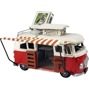 Classical Campervan Car Model Handmde Metal Camper Van Bus Retro Vintage Iron with Top Photo Frame Home Decoration Red