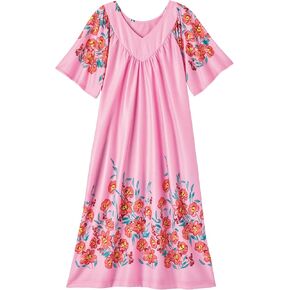 AmeriMark Women's V-Neck Lounger House Dress with Pockets Muumuu Nightgown