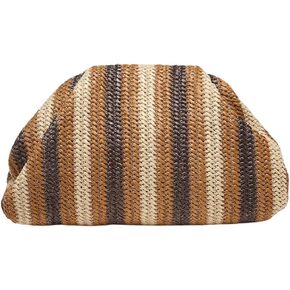 Verdusa Women's Straw Woven Clutch Handbags Striped Dumpling Clutch Purses